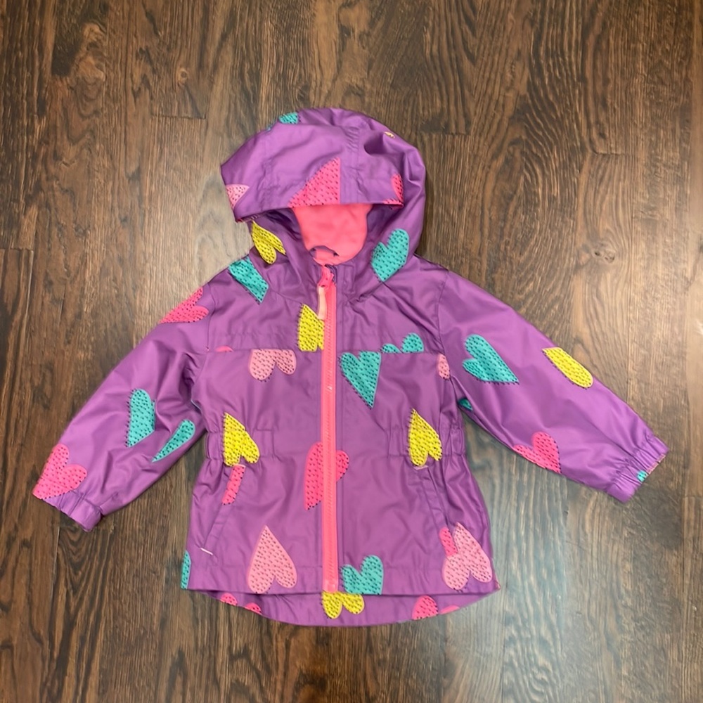 Cat & Jack Girls Purple Heart Rain Jacket, 18 Months